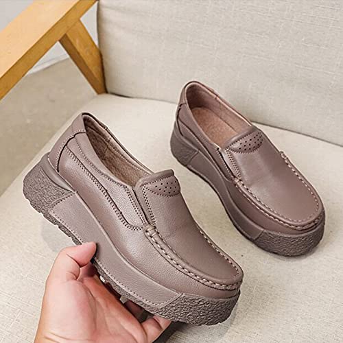 Women's Casual Fashion Loafers, Thick Sole Leather Slip On Women's Shoes, Comfortable Lightweight Soft Sole Low Top Work Shoes3
