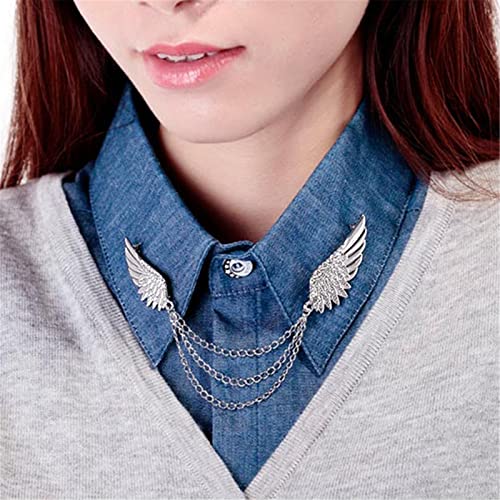 Image of WCRAZYE Shiny Rhinestone Metal Feather Lapel Pin Angel Wings Tassel Chain Brooch Collar Pins for Women Girls Men's Animal Eagle Pin Suit Sweater Shawl Coat Breastpin Accessories