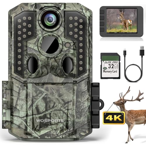 WOSPORTS Trail Camera,48MP 4K 0.2S Trigger Motion Activated,Game Camera with Night Vision IP66 Waterproof 2.0''LCD 120°Wide Trail Cam Lens for Outdoor Scouting Wildlife Monitoring Home Security