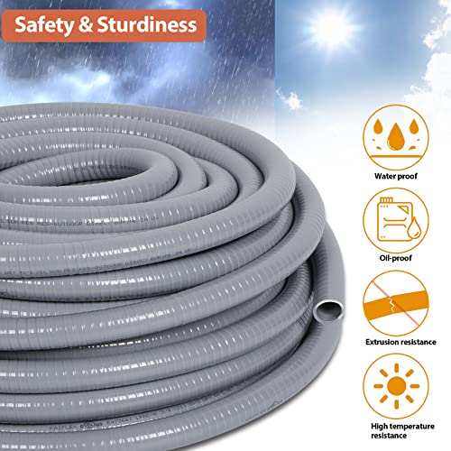 Neorexon Liquid-Tight Conduit 25 Ft And 10 Pieces Of Connector Kit, Electrical Conduit 3/4 25Ft, Flexible Conduit With 5 Straight And 5 90-Degree Conduit Connector Fittings #TOP2