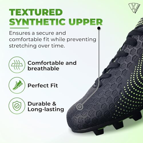 Image of Vizari Stealth Firm Ground Soccer Cleats - Lightweight, Sturdy, Comfortable for Kids and Youth - Excellent Traction, Cushioned Heel, Anti-Stretch Lining - Ideal for Boys and Girls