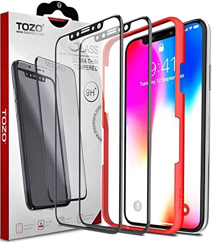 TOZO for iPhone X/XS Screen Protector (2 Packs) Glass [ 3D Full Frame ] Premium Tempered 9H Hardness PET [Soft Edge Hybrid] Super Easy Apply for iPhone 10s Work with Black Edge [Case Friend Design]