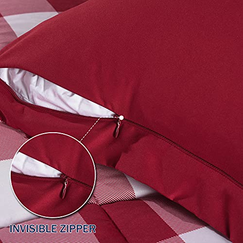 Image of downluxe Lightweight Plaid Comforter Set (King) with 2 Pillow Shams - 3-Piece Set - Red /White Plaid - Down Alternative Reversible Comforter