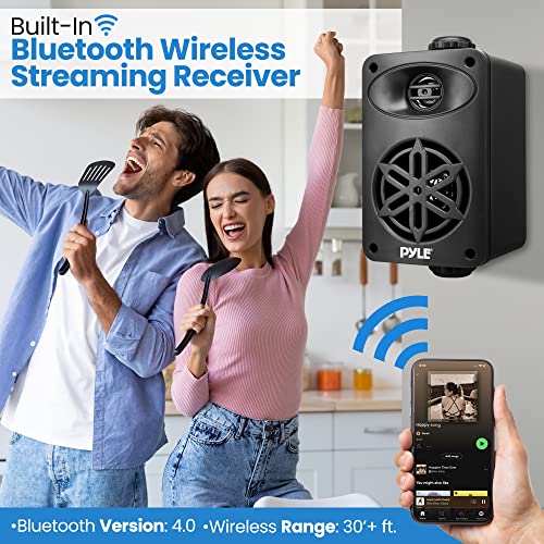 Pyleusa Bluetooth Indoor Outdoor Speakers Pair - 200 Watt Dual Waterproof 3.5” 2-Way Full Range Speaker System W/ 1/2” High Compliance Polymer Tweeter - Home, Boat, Patio, Poolside - Pdwrbt36Bk,Black #TOP2