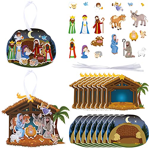 16 Sets Religious Crafts Nativity Stickers Make a Nativity Scene Sticker Ornament Christmas Tree Hanging Decorations Christian Craft Kits for Holy Night Religious Party Jesus
