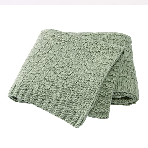 Image of CMACAC Newborn Crib Blanket for Boys Green Baby Blanket for Toddler Safe Crochet Cable Knit Blanket Size 40 * 30 Inches