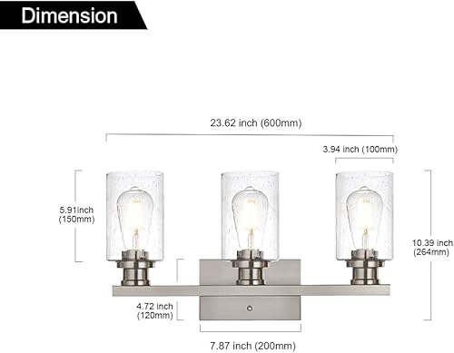 Miniatura 10 de VINLUZ Lámpara de baño de 3 luces en acabado negro, estilo rústico de granja, iluminación de tocador sobre espejo con pantalla de vidrio sembrado,