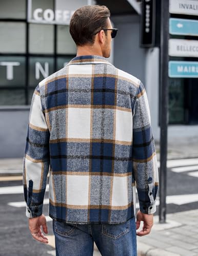 COOFANDY Men's Flannel Shirts Casual Button Down Plaid Shirt Jacket Long Sleeve Fleece Shacket with Pockets4