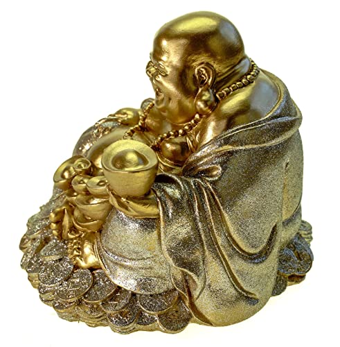 Kremers Schatzkiste Large Money Box Lucky Buddha 18 cm Decorative Piggy Bank Figurine Happy Buddha, Gold-coloured, 18 x 18 x 18 cm - Image 4