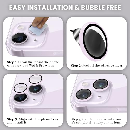 Image of ArmourPro Premium Camera Lens Protector Tempered Glass Compatible For iPhone 14 Plus and iPhone 14 Tough HD Individual Aluminum Alloy Rings 9H Camera Cover , Scratch-Resistant,Camera Lens Protection| Purple