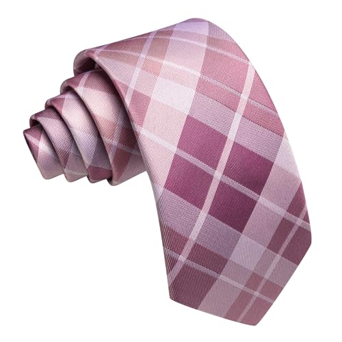 Image of Barry.Wang Plaid Ties Mens Silk Necktie and Tie Clip Checkered Tie for Wedding Party Business Formal