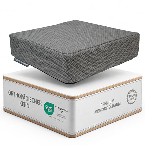 Sitzkissen Orthopädisch mit Memory Foam - Ergonomisches Sitzkissen Stuhl als Sitzerhöhung (10 cm Kissenhöhe) - Für Bürostuhl Auto & Rollstuhl - Rutschfest & Waschbar - Stuhlkissen 40x40 Anthrazit