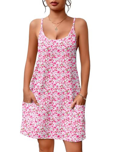 Image of Ekouaer Nightgowns for Women Cotton Sleepwear Sexy Sleep Shirt Adjustable Spaghetti Strap Night Gowns with Pockets S-3XL