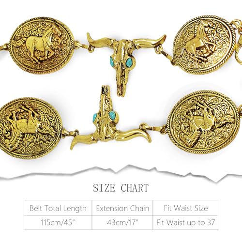 1 Pcs Western Metal Concho Belt For Women,Vintage Golden Western Belts for Woman Chain Dresses Accessories,Country Belts,Concert Womens Waist Dresses Accessories,Western Belts Chain2