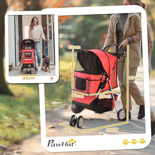 PawHut Hundewagen Hundebuggy Buggy Hunde Katzen Pet Stroller Hunde Buggy Rot