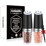 Gravity Electric Salt and Pepper Grinder Set of 2【White Light】- Battery Operated Automatic Salt an