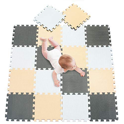 Image of meiqicool Foam Play Mat Thick Soft EVA Interlocking Foam Floor Mats Children Yoga Exercise Multi Jigsaw Puzzle Blocking Board Kids Playmats Play White-Beige-Grey 18 Piece AJL