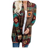 Women's Western Aztec Pattern Sweater Casual Loose Knit Long Sleeve Cardigan Sweatshirt Jacket Open Front Mid Length Boho Print Ethnic Shawl Collar Casual Aztec Style Shawl Collar