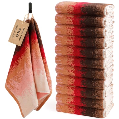 SEMAXE 12 Pack Hand Towels for Bathroom, 100% Cotton Towels with Hanging Loops, Soft & Highly Absorbent, Hand Towel Set for Gym, Shower, Hotel, Spa an