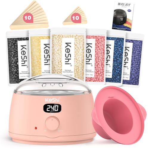 KeShi Waxing Kit for Women and Men, Digital Wax Warmer with 6 Bags Hard Wax Beads, at-Home Hair Removal Wax Kit for Full Body, Face, Eyebrow, Bikini, Legs, Brazilian &amp; Sensitive Skin(Blush Dream)