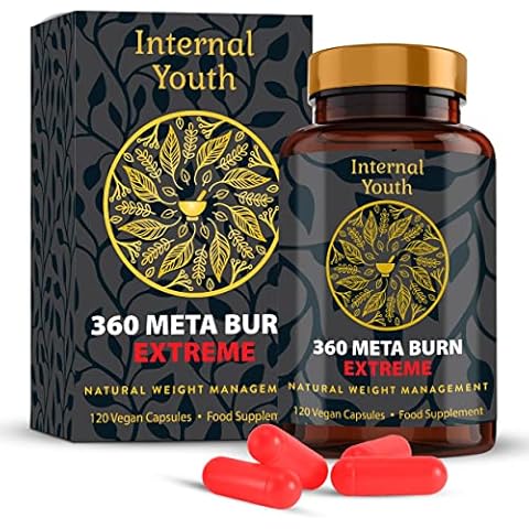 360 Meta Burn Extreme - Natural Fat Burner Weight Loss Supplement for Men & Women - 120 Advanced High Strength Diet Pills - Contains Natural Ingredients to Reduce Hunger Levels - Internal Youth Cover