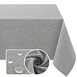 H.VERSAILTEX Linen Textured Tablecloth 60 x 120 Waterproof Decorative Table Cloth Spill-Proof Linen Look Cover for Party Table Extra Soft and Thick Fabric Wrinkle Free, Heather Gray