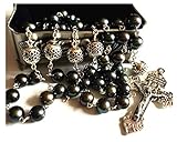 elegantmedical Handmade AAA Black Real Pearl + Bali Sterling Silver Beads Catholic Rosary Cross...
