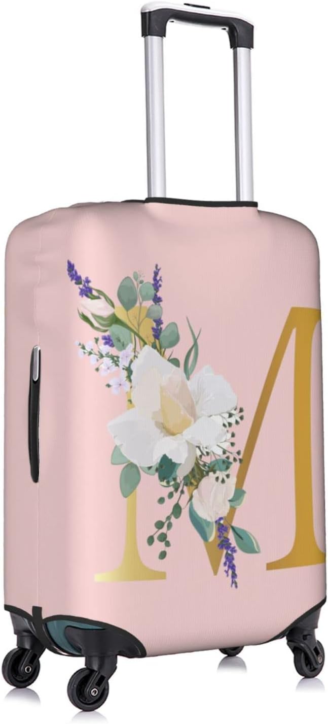 review Spandex Travel Luggage Cover, Boho Floral Golden Letter M With Bouquet Flower Durableanti-Scratch Suitcase Protector Bag Fits 18-21 Inch Luggage,Dust-Proof And Waterproof Luggage Sleeve For Kid And Adult Small