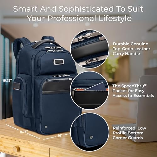 Image of Briggs & Riley Large Cargo Backpack for Women & Men - Laptop Backpack, For Work & Travel, Spacious & Durable, Padded Straps, Fits up to 17 inch Laptop - @work Collection, Navy