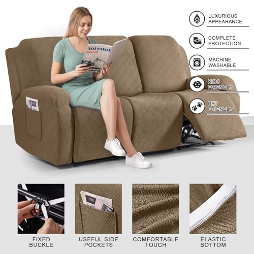 Image of Timeles Recliner Covers for 3 Seater Reclining Couch Covers Sofa Slipcover Furniture Protector for Dogs and Pets Stretch Soft Washable (Three-Seater, Light Brown)
