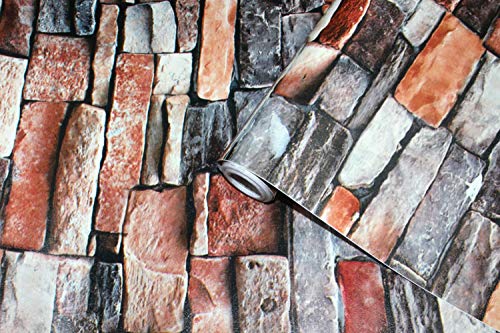 Selbstklebende Tapete Stein Vinyl Tapete Peel & Stick Red Brick Rock Stein Tapete Papier für Wand Dekor Film Rolle Cover