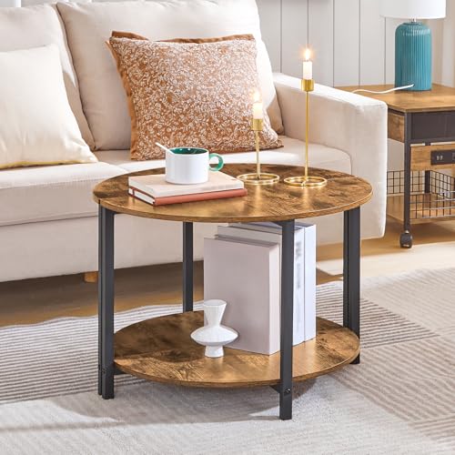 End Tables Set of 2, 23.6" Half Round Coffee Tables, Half Moon Table, 2-Tier Nightstands with Open Shelves, Entryway Table for Living Room, Bedroom, Rustic Brown KF02BR - Image 3
