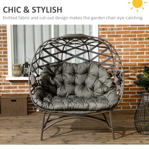 Outsunny Egg Chair Outdoor, 2 Seater Folding Weave Garden Furniture Chair with Cushion, Cup Pockets for Patio Balcony - Sand Brown 4 Outsunny Egg Chair Outdoor, 2 Seater Folding Weave Garden Furniture Chair with Cushion, Cup Pockets for Patio Balcony - Sand Brown - Image 4