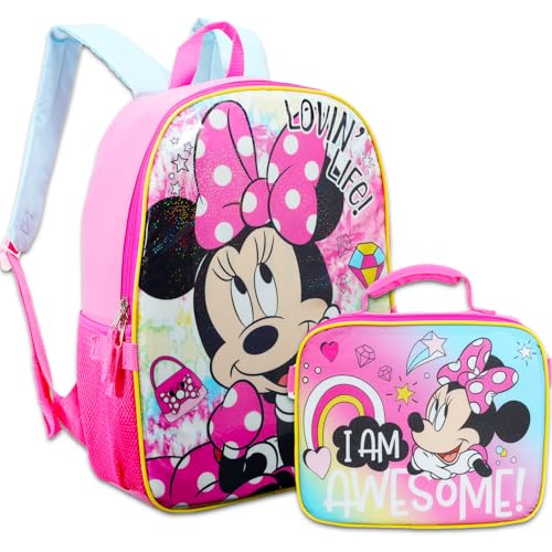 Minnie Mouse Backpack for Kids, Toddlers - Bundle with 16" Minnie Mouse Backpack Plus Minnie Mouse Lunch Box, Stationery Supplies, Water Bottle, Stickers, More | Minnie School Supplies Set2