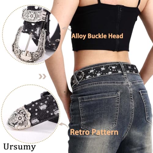Image of Ursumy Women Denim Waist Belt Blue Jean Belt Butterfly Waist Belt Y2K Belt for Jeans Pants Ladies Cowgirls Cowboys Belt