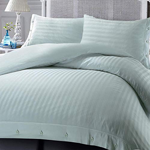 Nimsay Home - Juego de funda de edredón y funda de almohada (100% algodón egipcio, satén), diseño de rayas, algodón egipcio, Plateado, King Duvet Cover Set