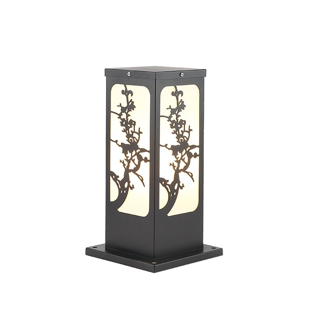 GTHTUHFD Black Pillar Outdoor Light, Chinese Style Pole Lamp, Modern Street Lighting For Patio, Backyard, Front Porch Decor,Plum Blossom-H:15.7inch/40c