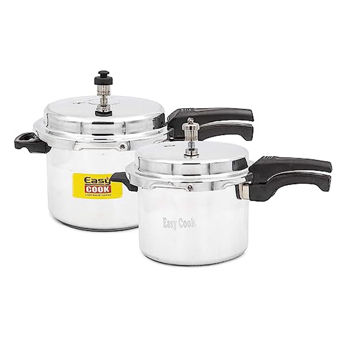 EASY COOK Indian Aluminium Pressure Cooker Combo (5 + 3 Litre) | Heat Proof Handle | Induction Base | Durable and Efficient Pressure Cooker | Lead Free Safety Valve | 2 Year Warranty