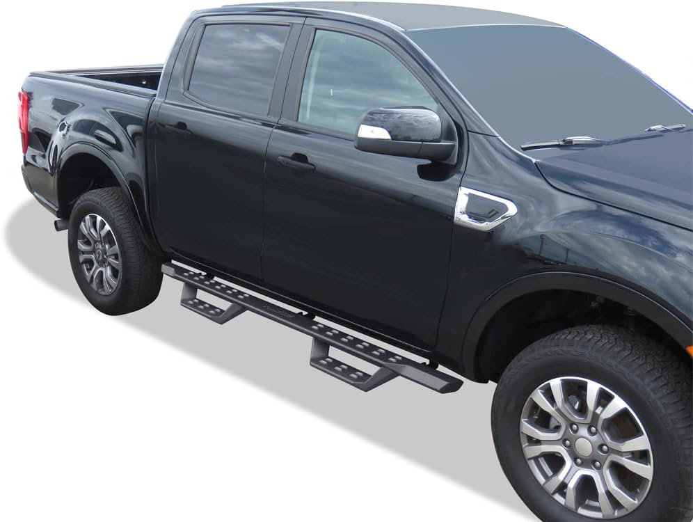 APS Black Overland Slider Tubular Drop Steps Style Nerf Bars Running Boards Compatible with Ford Ranger 2019-2026 SuperCrew Cab 4-Door