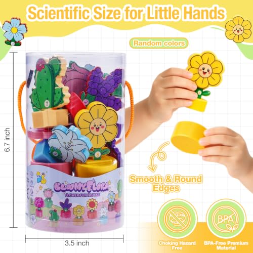 Image of TSYAN Montessori STEM Toys Gift for Toddlers, Bloomy Flora Shape Color Number Sorting Matching Game, Educational Fine Motor Skills Learning Flower Blocks with Storage Tube for Boys Girls 2-4 Year Old
