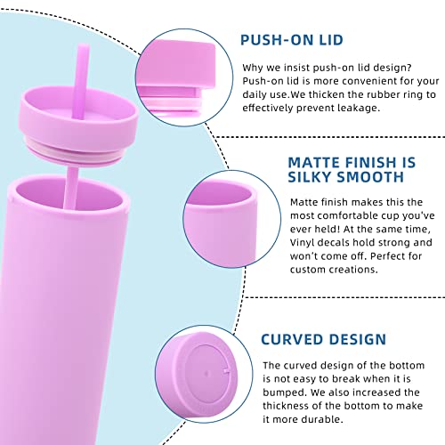 Volhoply 20oz Plastic Skinny Tumblers Bulk 4 Pack,Double Wall Tumbler with Lid and Straw,BPA Free Matte Acrylic Water Cups for Parties,DIY Gift(Purple,4 Set) - Image 4