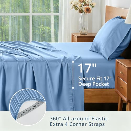Image of Twin Size Sheet Set, Viscose Bamboo Sheets for Bed Set 3pcs, 100% Viscose Derived from Bamboo, Hotel Luxury Silky & Cooling for Hot Sleepers, Deep Pocket Up to 17 inch, Light Blue