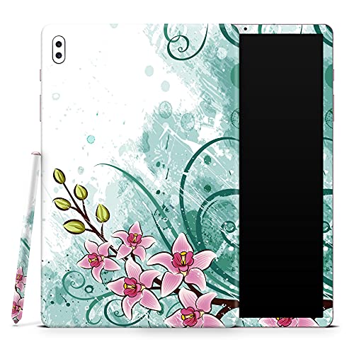 Design Skinz Pink & Green Watercolor Floral Full-Body Wrap Decal Skin-Kit Compatible with Samsung Galaxy Tab A10.1 (Screen Trim and Back Glass)