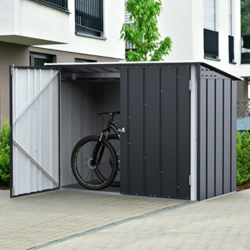 Duramax Fahrradschuppen für 2, Fahrradgarage mit komplett breiten, abschließbaren Doppeltüren, Lagerschuppen aus Metall, Gartenschuppen Fahrräder, Fahrradaufbewahrung, fahrradbox, Anthrazit