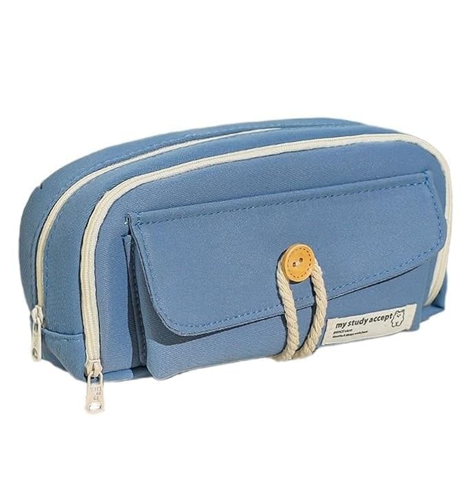 Image of Kawaii Cute Aesthetic Pencil Case for Girls & Boys | 3 Layer 6 Compartment Large Capacity Pencil Pouch with Zipper | Cartoon Stationery Organizer Bag for Students & Kids (Blue)