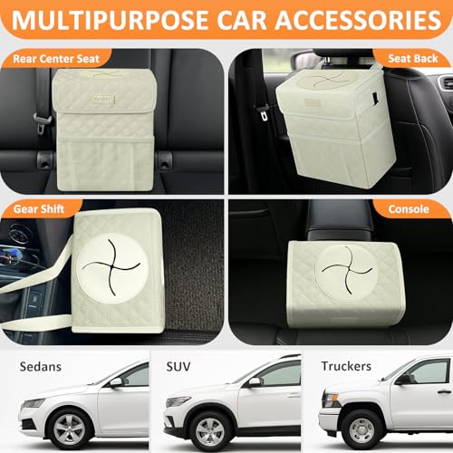Image of Vankor Car Trash Can for Car Cute, Car Trash Bag Bin Hanging Waterproof Automotive Car Garbage Cans Leak Proof Vehicle Trash Can Diamond Pattern-Beige
