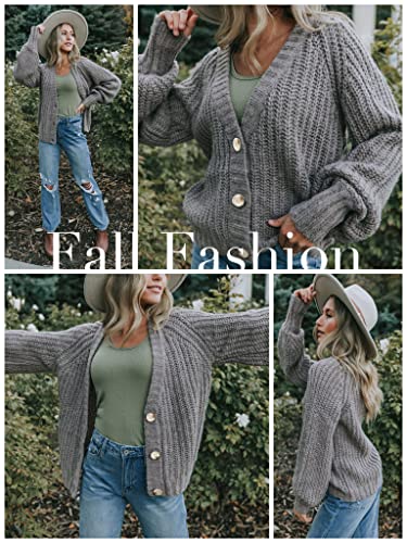 Image of PRETTYGARDEN Women's Chunky Knit Open Front Sweater Long Sleeve Button Loose Short Cardigan Outerwear Coats