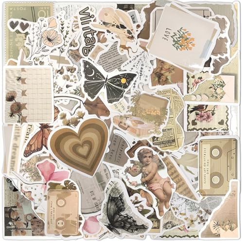 120 Pièces Stickers Vintage | Stickers Scrapbooking en Vinyle Imperméable | Stickers Journaling Rétro Papier Vieux et Fleurs | Sticker pour Coque de...