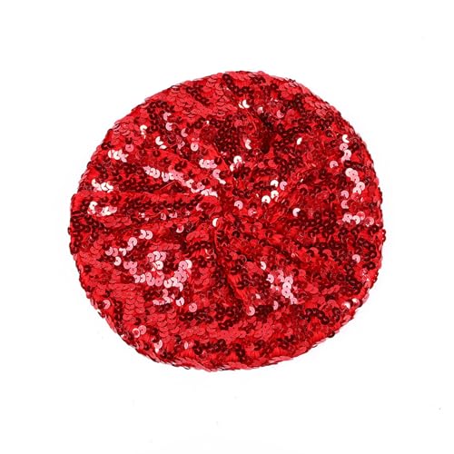ZARSIO Women Sparkly Sequin Beret Fashion Beanie for Dancing Party, Club, Disco, Festival Party (US, Alpha, Medium, Red)