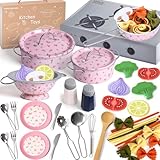 Veitch fairytales Matschküche Zubehör Outdoor Kinderküche Geschirr Set mit Spieltöpfen | Zubehör für Spielküche, Kindergeschirr & Küchenspielzeug | Kinder Küchenzubehör für Matschküchen (Rosa)